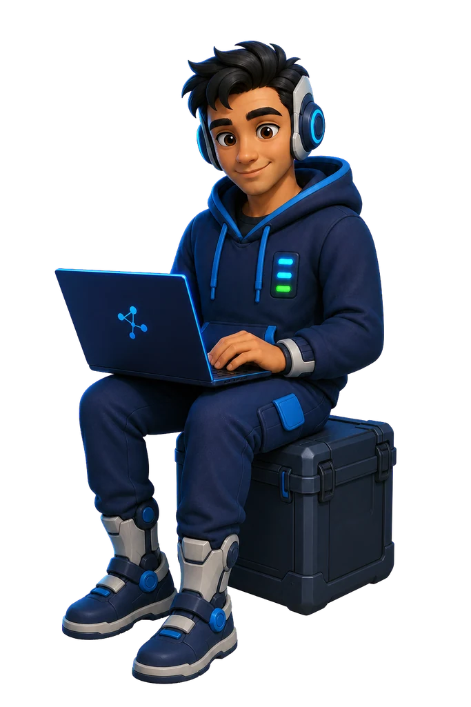 Mascote da Astra Hosting configurando uma rede pelo notebook